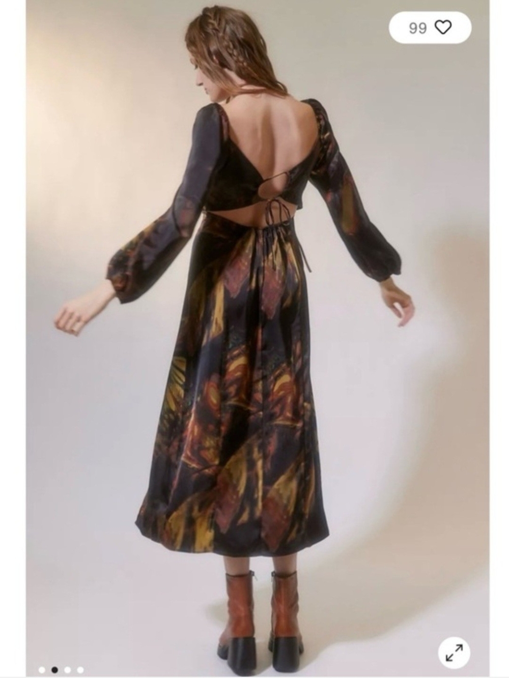 Urban Outfitters Kitty Butterfly Midi Dress Black Yellow Long Sleeve - Picture 2 of 8